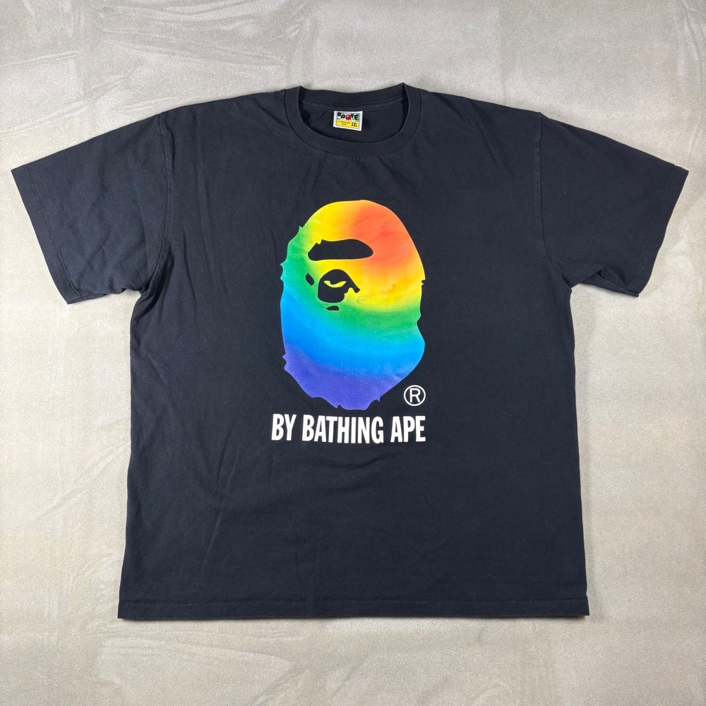 A Bathing Ape BAPE Rainbow Ape Head Logo Graphic T-Shirt Black Mens 2XL